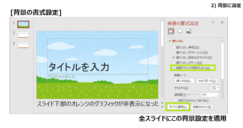 背景の書式設定 すべてに適用